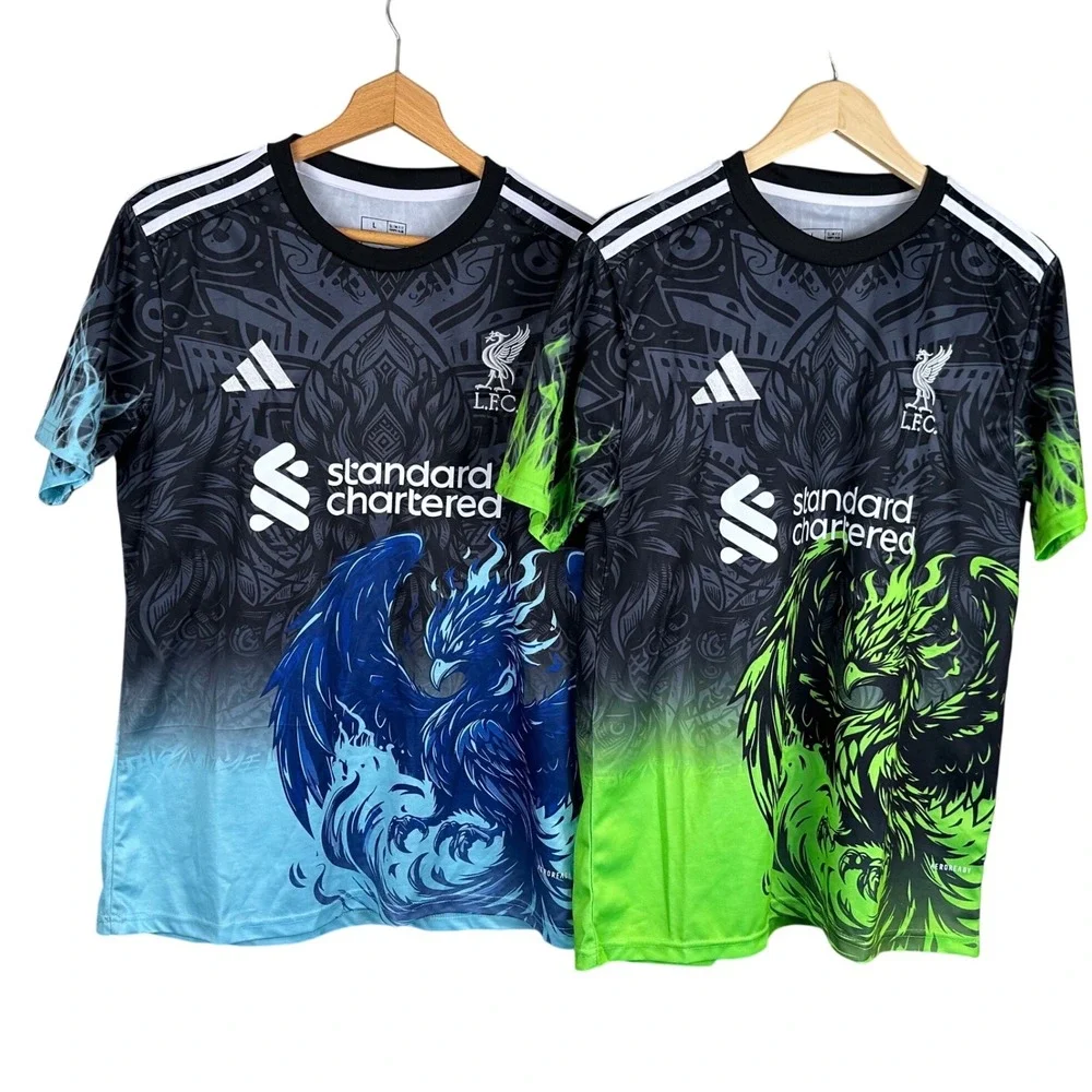 Lot of 2 Adidas Liverpool FC Ocean Phoenix Soccer Jersey Slim Fit Blue Yellow